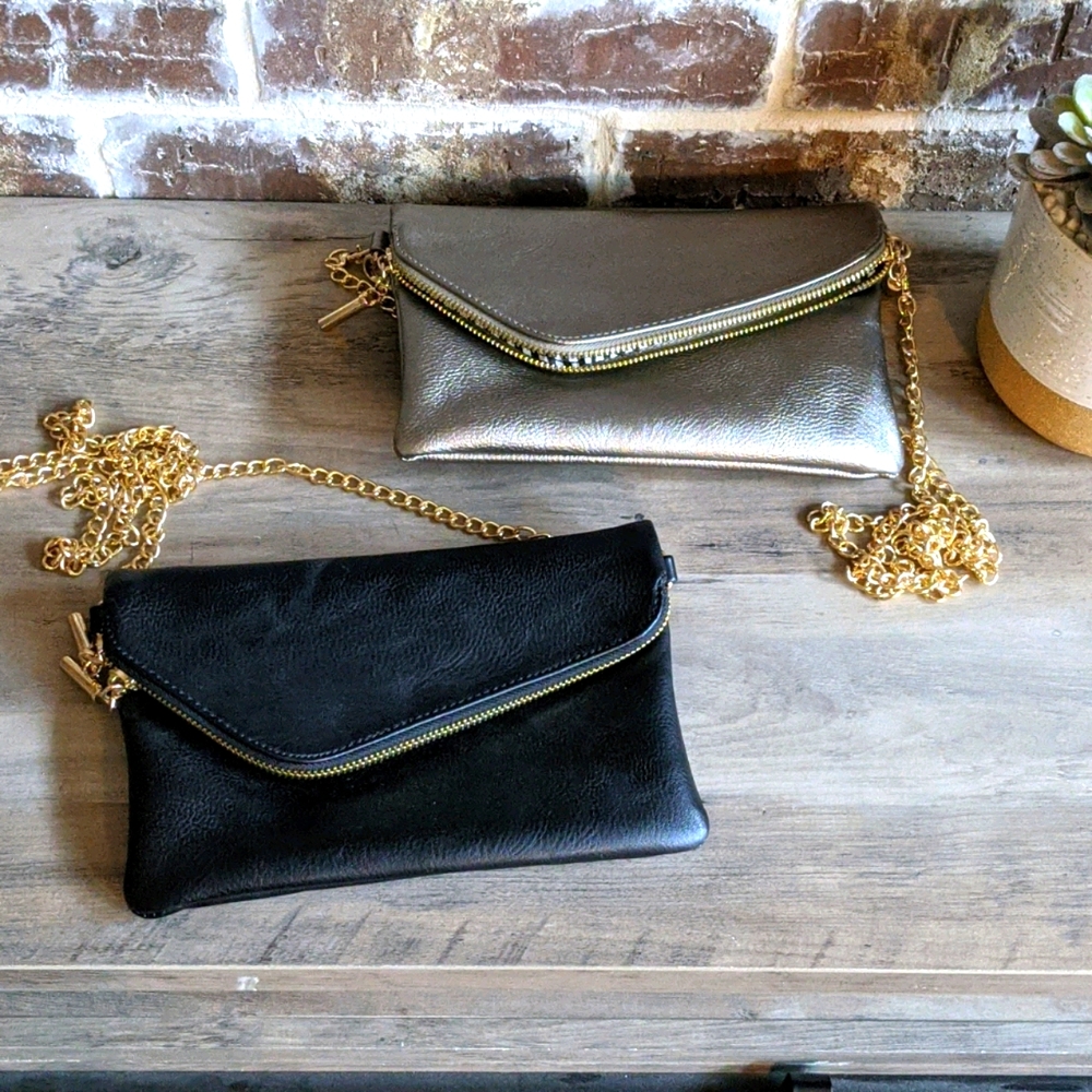 Set of 2 small black and silver purses